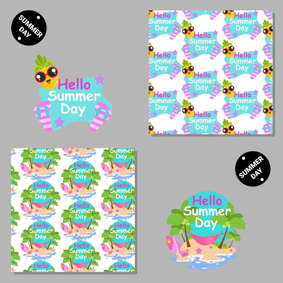 Hello summer day seamless vector pattern set