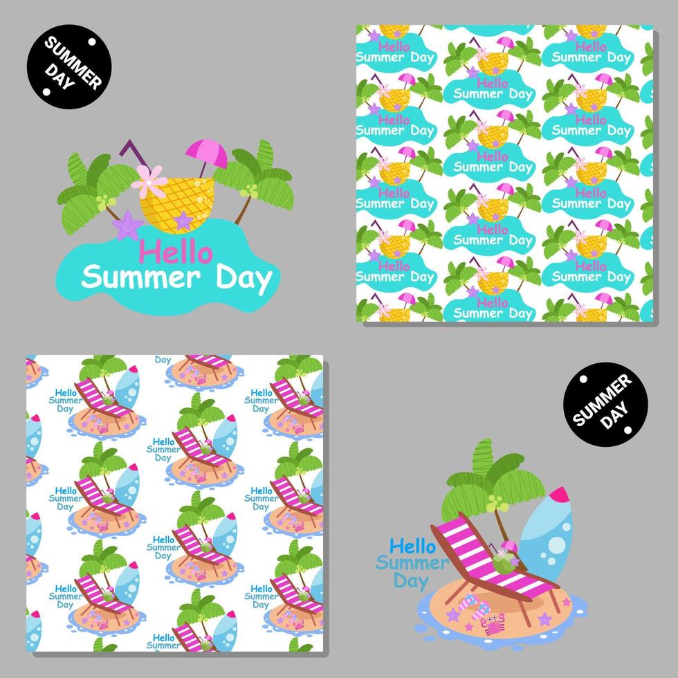 Hello summer day seamless vector pattern set