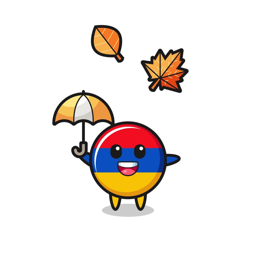 cartoon of the cute armenia flag holding an umbrella in autumn vector