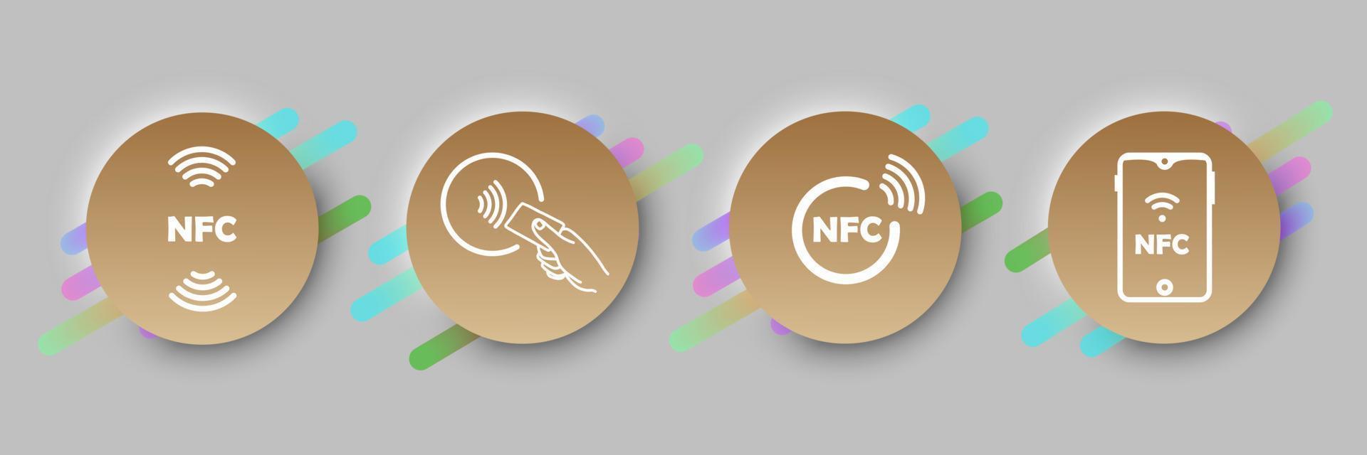 un conjunto de iconos nfc redondos. icono de pagos sin contacto. pago inalámbrico. tarjeta de crédito. elementos de la interfaz de usuario para una aplicación móvil. estilo neomorfismo. aislado en el fondo vector