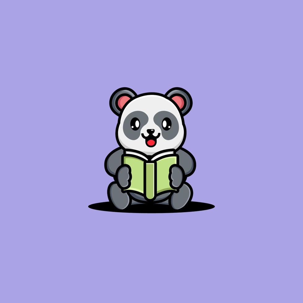 Cute panda reading book cartoon vector illustration