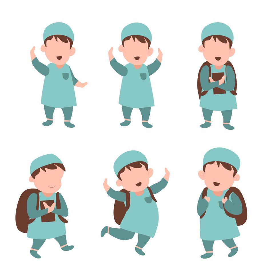 Happy Muslim kid set collection vector