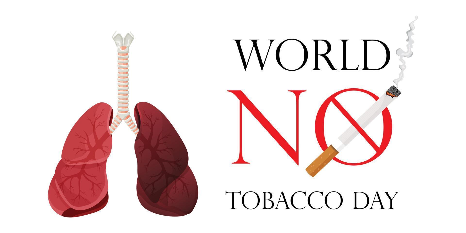 Poster, flyer or banner for World No Tobacco Day and an image of human lungs. Vector illustration, stop tobacco