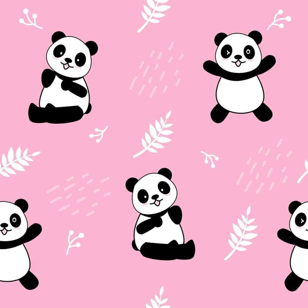 Fondo de patrón sin costuras de panda lindo, ilustración de vector de osos panda de dibujos animados, niños creativos para tela, envoltura, textil, papel pintado, ropa.