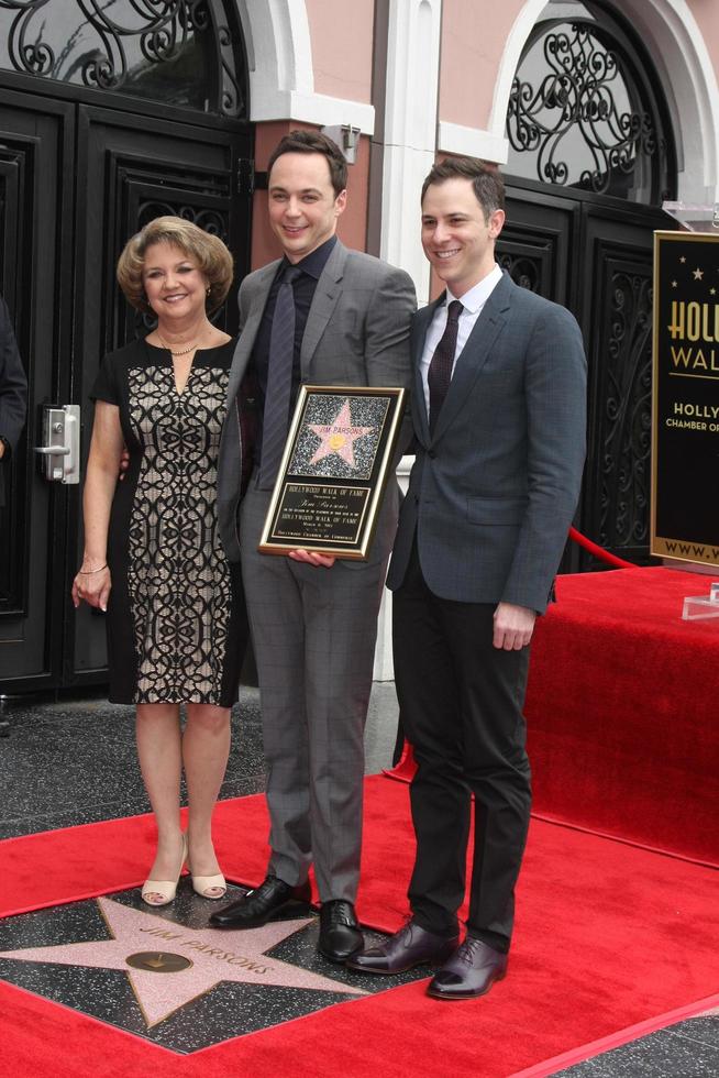LOS ANGELES, MAR 11 -  Judy Parsons, Jim Parsons, Todd Spiewak at the Jim Parsons Hollywood Walk of Fame Ceremony at the Hollywood Boulevard on March 11, 2015 in Los Angeles, CA photo