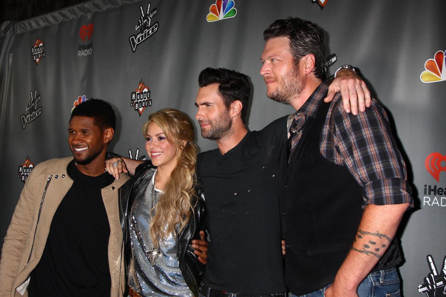 LOS ANGELES, MAY 8 - Usher, Shakira, Adam Levine, Blake Sheldon arrives at The Voice Season 4 Top 12 Event at the House of Blues on May 8, 2013 in West Hollywood, CA photo