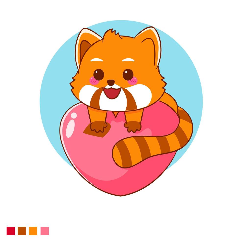 Cute red panda hugging love cartoon character vector