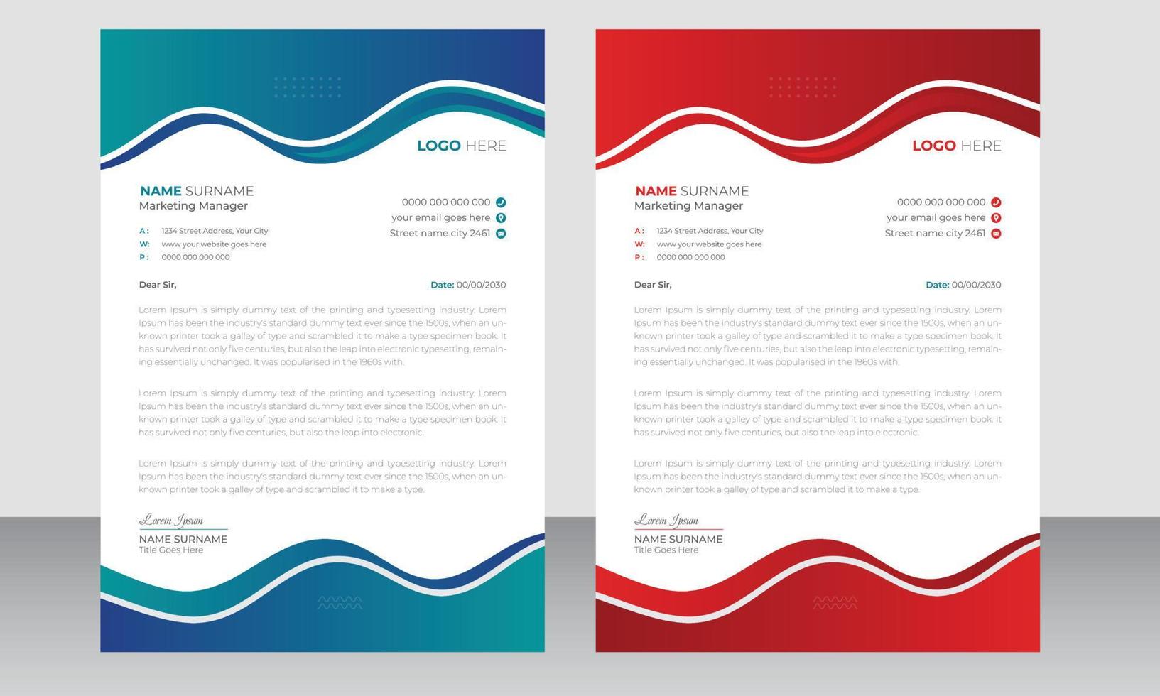 Modern Business Letterhead Design Template, Company Letterhead Design With Organic Shapes A4 Size vector