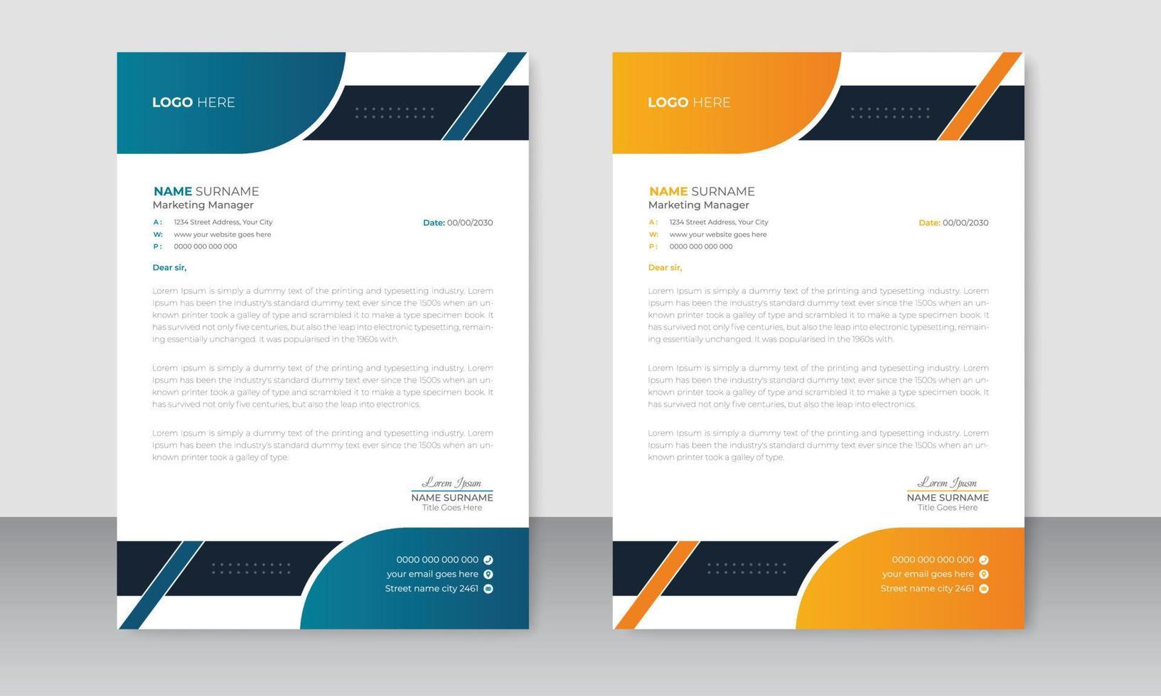 Modern Business Letterhead Design Template, Company Letterhead Design With Organic Shapes A4 Size vector