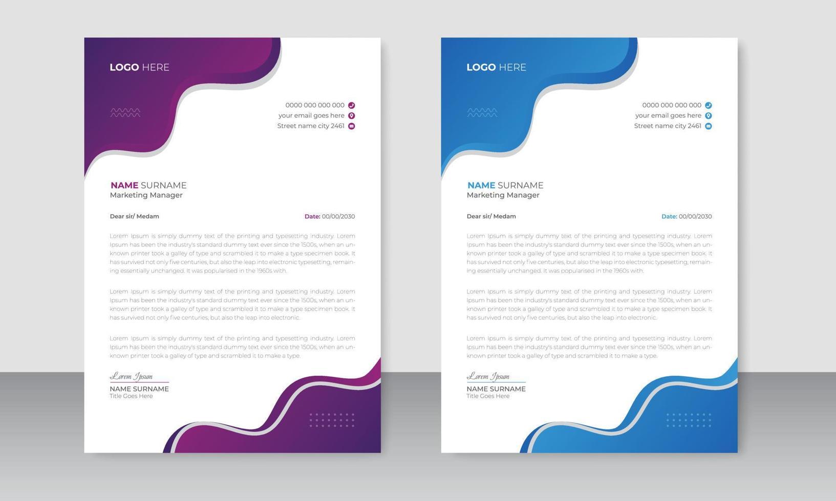 Modern Business Letterhead Design Template, Company Letterhead Design With Organic Shapes A4 Size vector