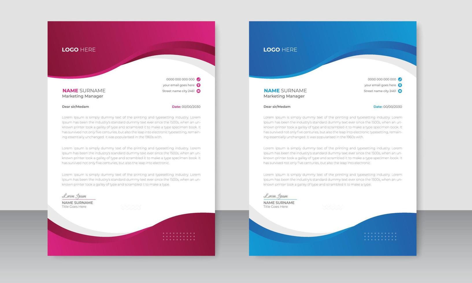 Modern Business Letterhead Design Template, Company Letterhead Design With Organic Shapes A4 Size vector