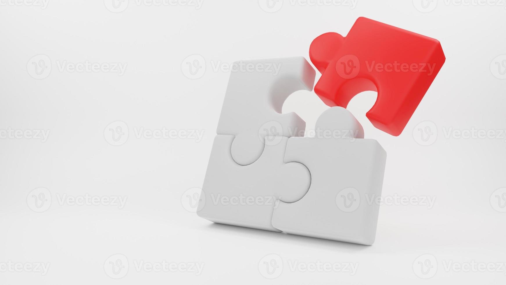 3D render of Brainstorming teamwork concept. Jigsaw puzzle pieces icon collaboration in business development photo