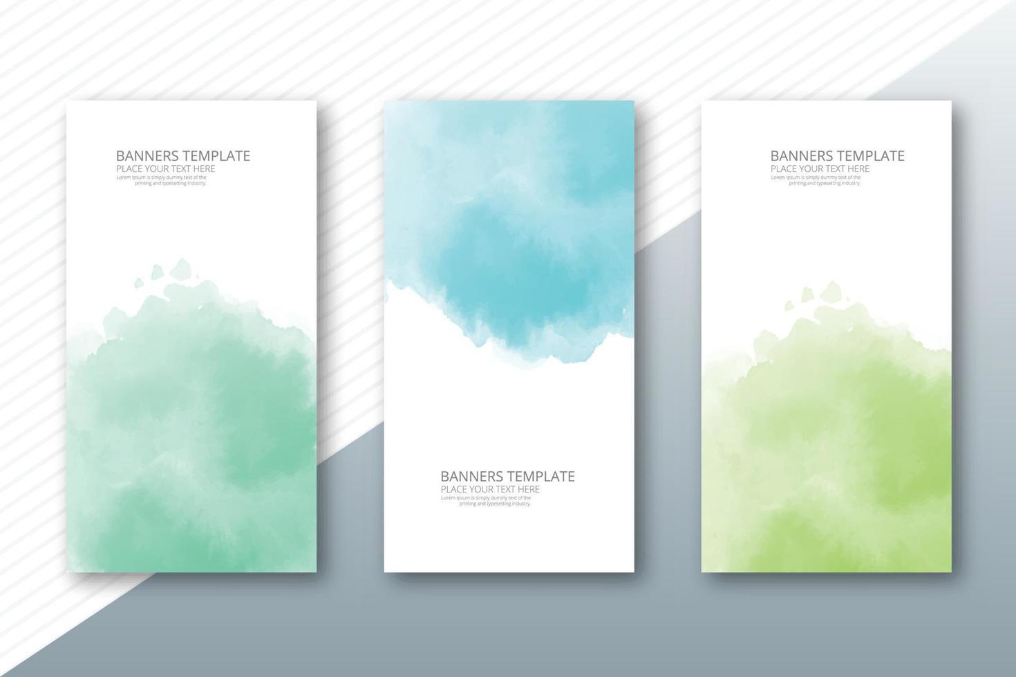 Abstract colorful watercolor paint cloud texture banner set vector