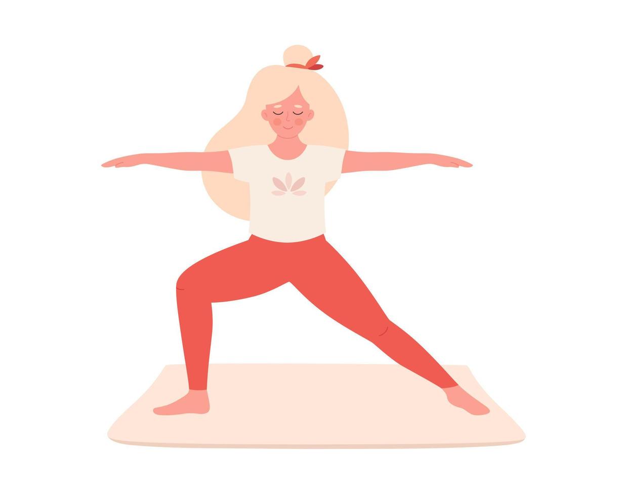 mujer haciendo yoga. estilo de vida saludable, cuidado personal, yoga, meditación, bienestar mental vector