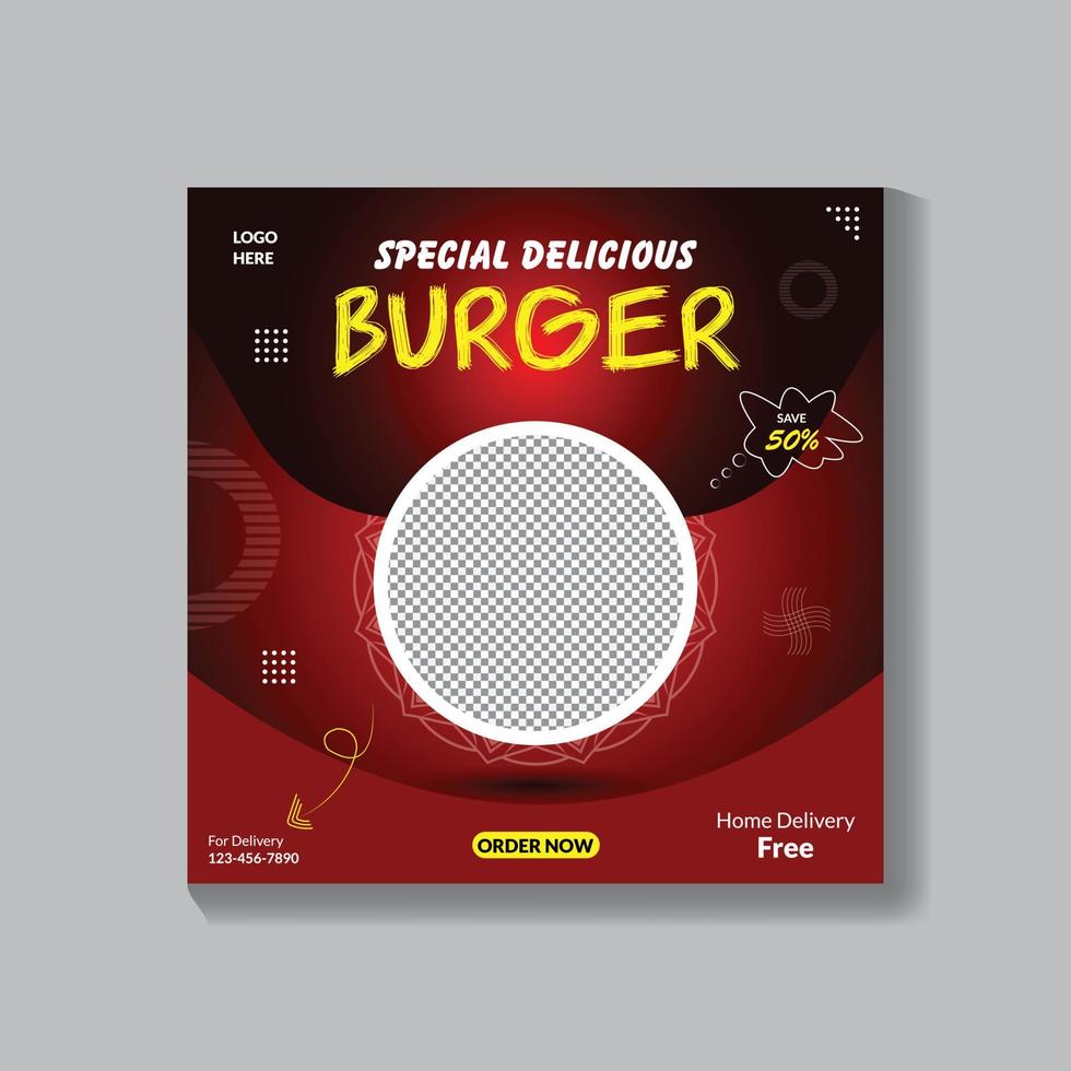 Editable Food and Restaurant Social Media Post Template Design vector