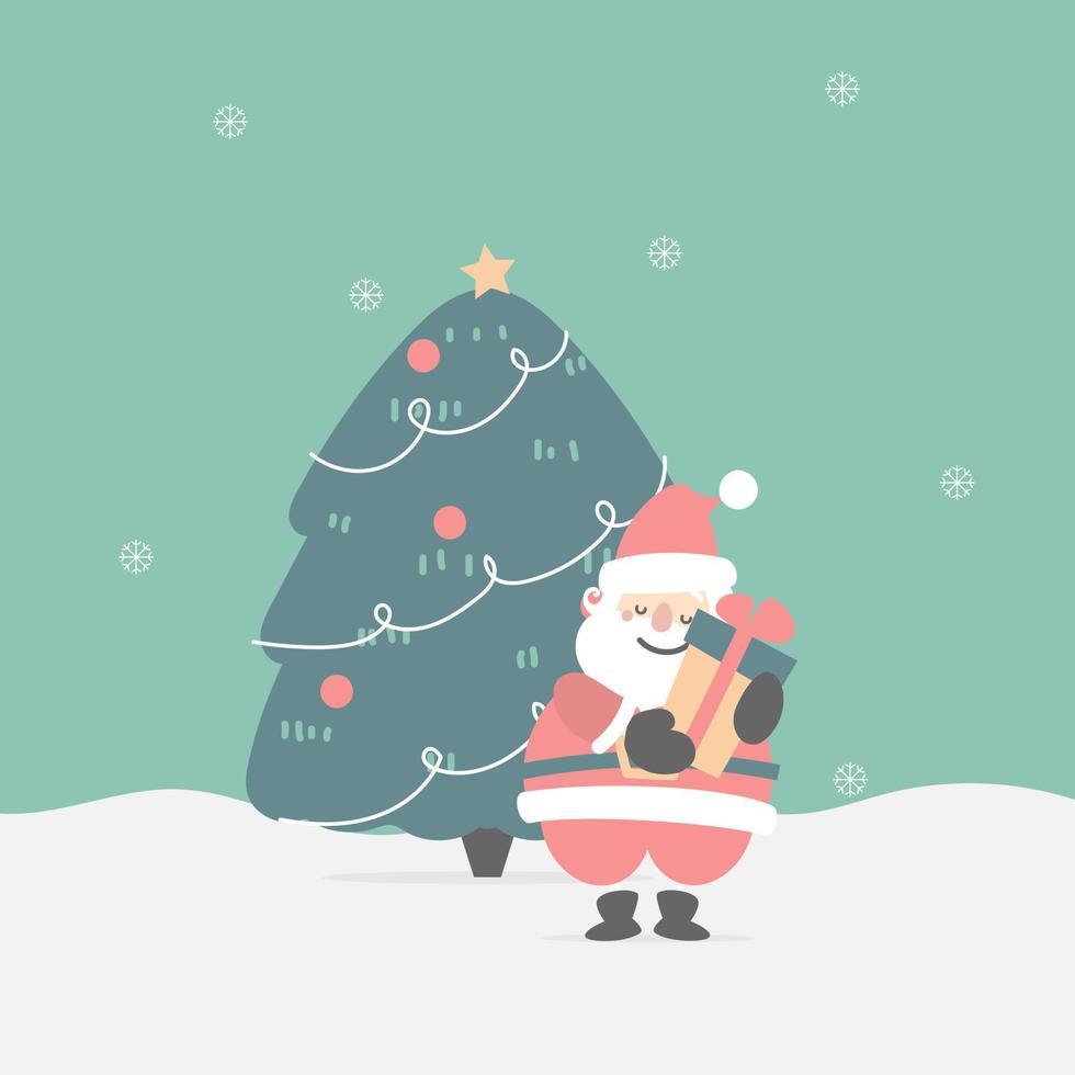 merry christmas and happy new year with cute santa claus in the winter season, flat vector illustration cartoon character costume design