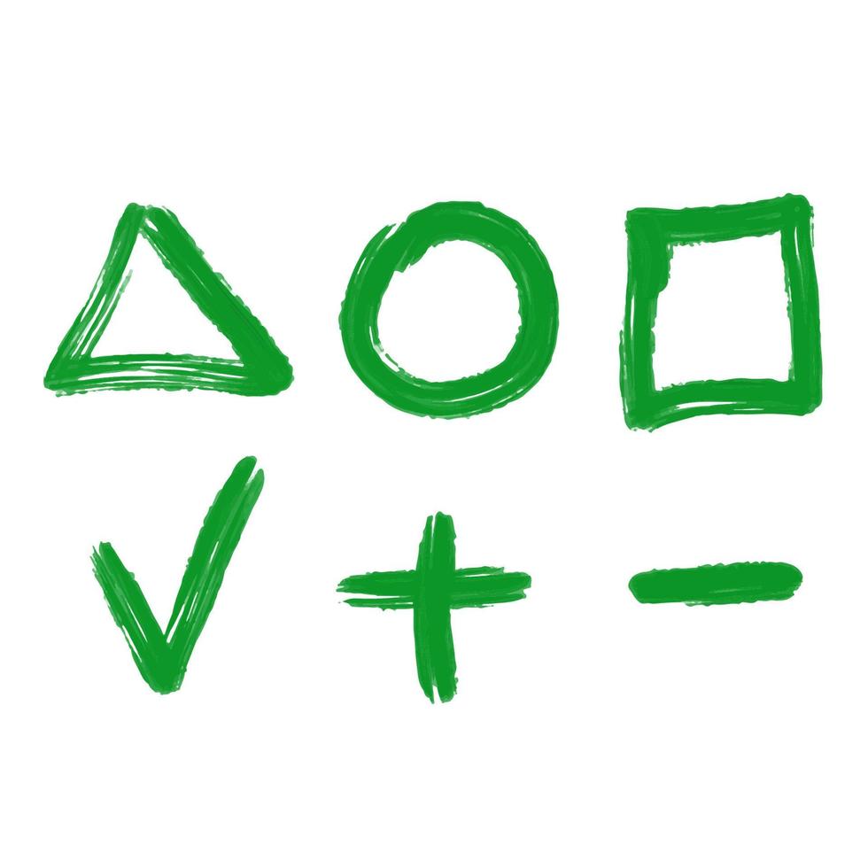 Signs and symbols, triangle, circle, square, checkmark, plus and minus vector
