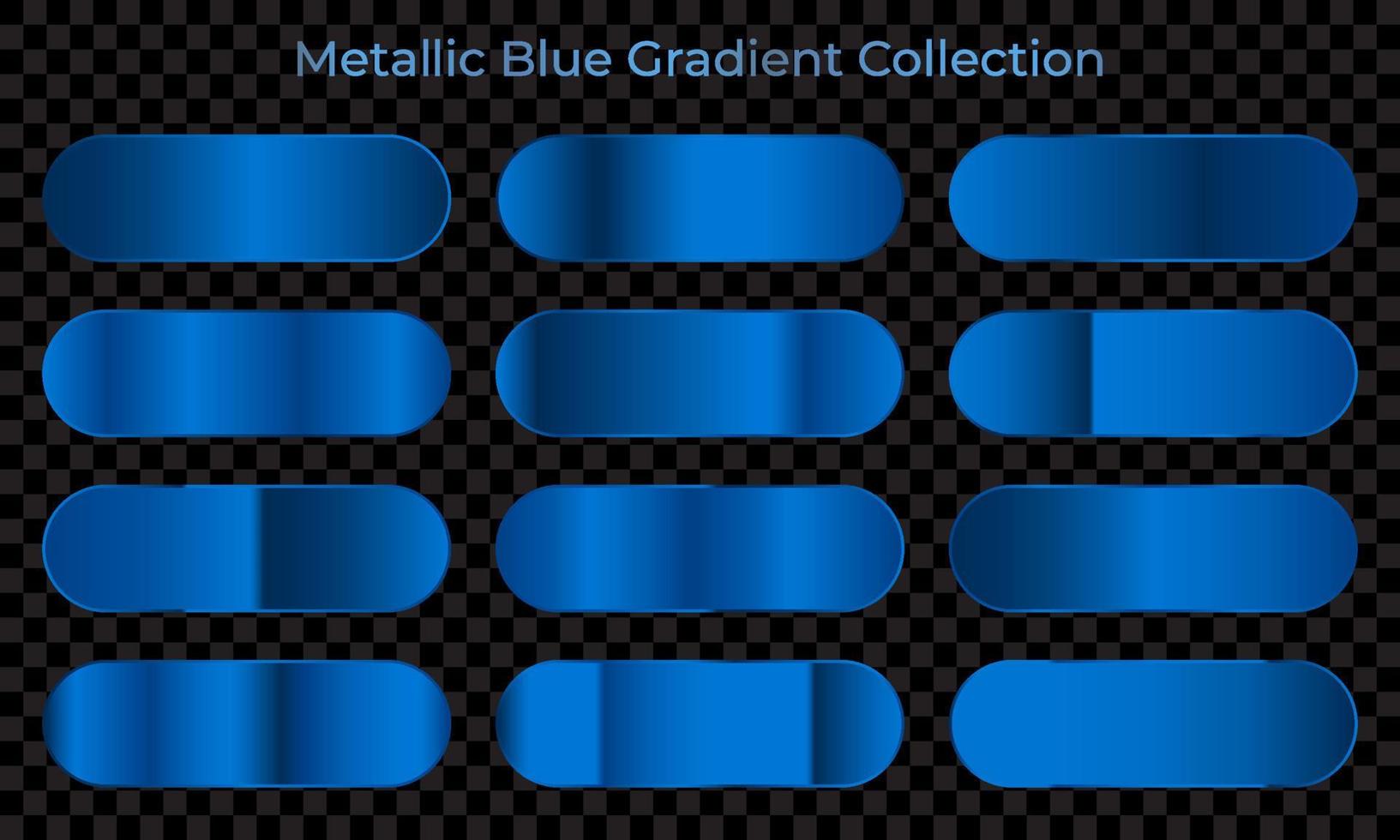 Collection of blue gradient backgrounds. Set of blue metallic textures. Colorful palette and texture set. Vector illustration