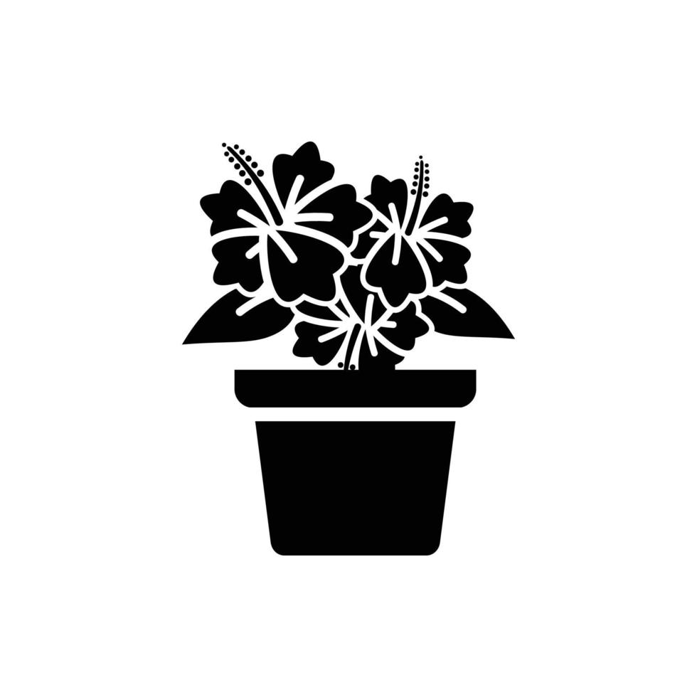 icono de flor en maceta, signo de flor simple y símbolo. plantas en maceta, jardinería, signo de línea aislada de plantas ornamentales. vector