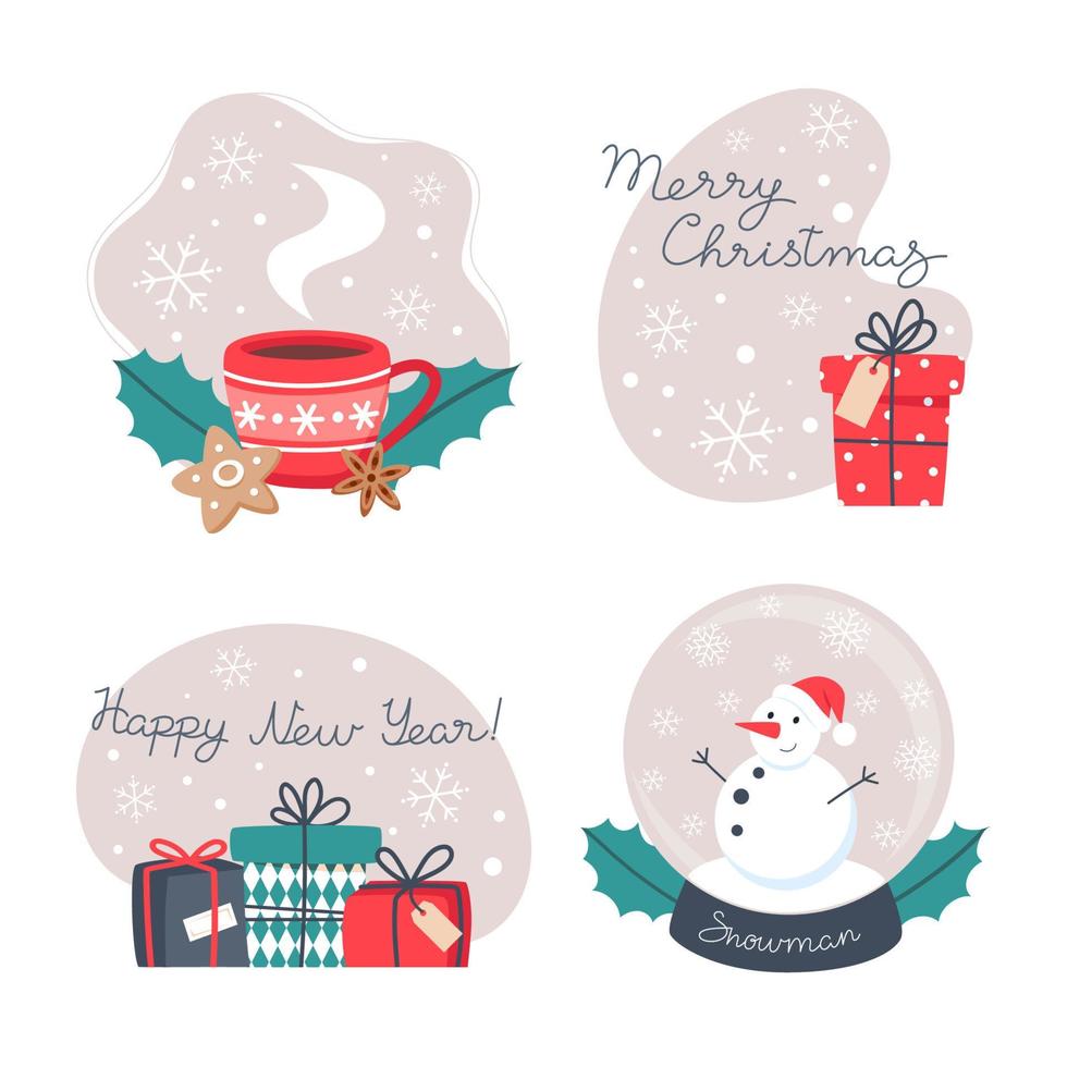 Set of vector illustrations for winter cards for Christmas and New Year