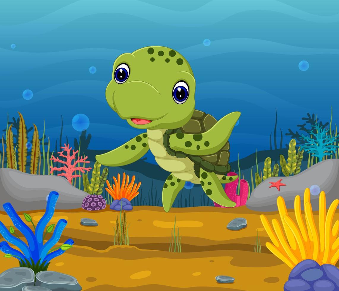 Cartoon turtle underwater vector