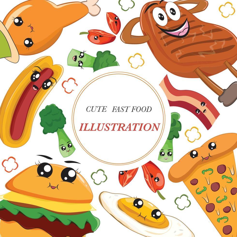 lindo fondo de dibujos animados de comida rápida vector