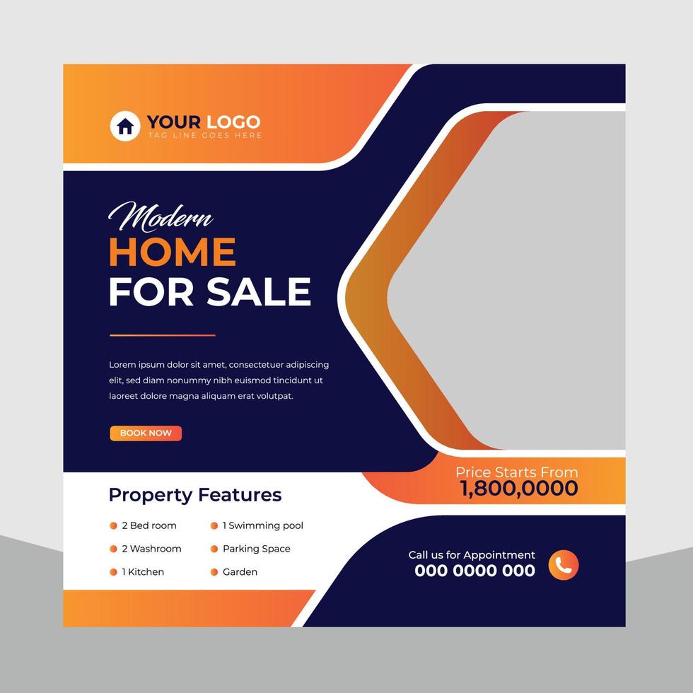 Trendy real estate house sale and home rent advertising geometric modern square Social media post banner layouts set for digital marketing agency. Business elegant Promotion template design. vector