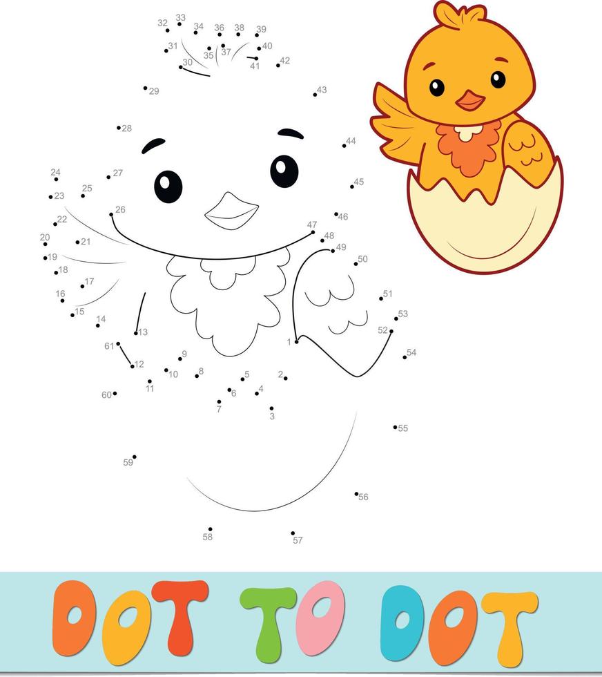 Dot to dot puzzle. Connect dots game. chick vector illustration