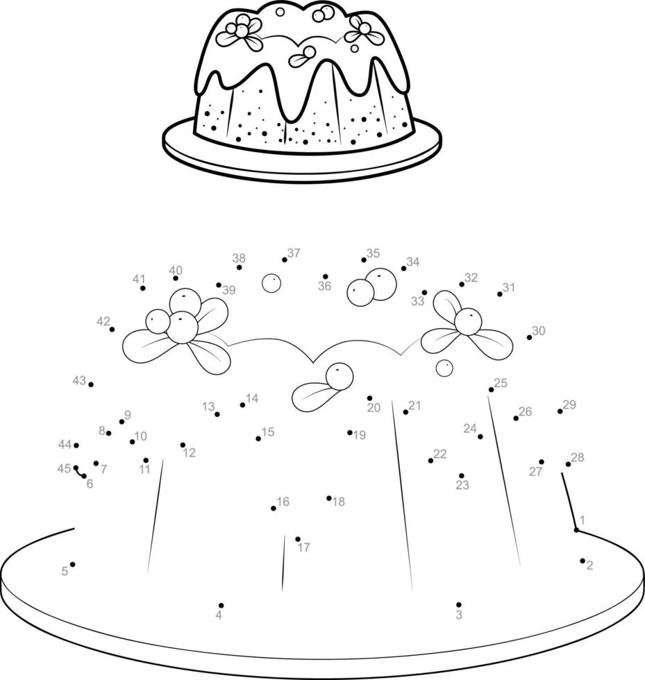 Dot to dot Christmas puzzle for children. Connect dots game. Christmas cake vector illustration