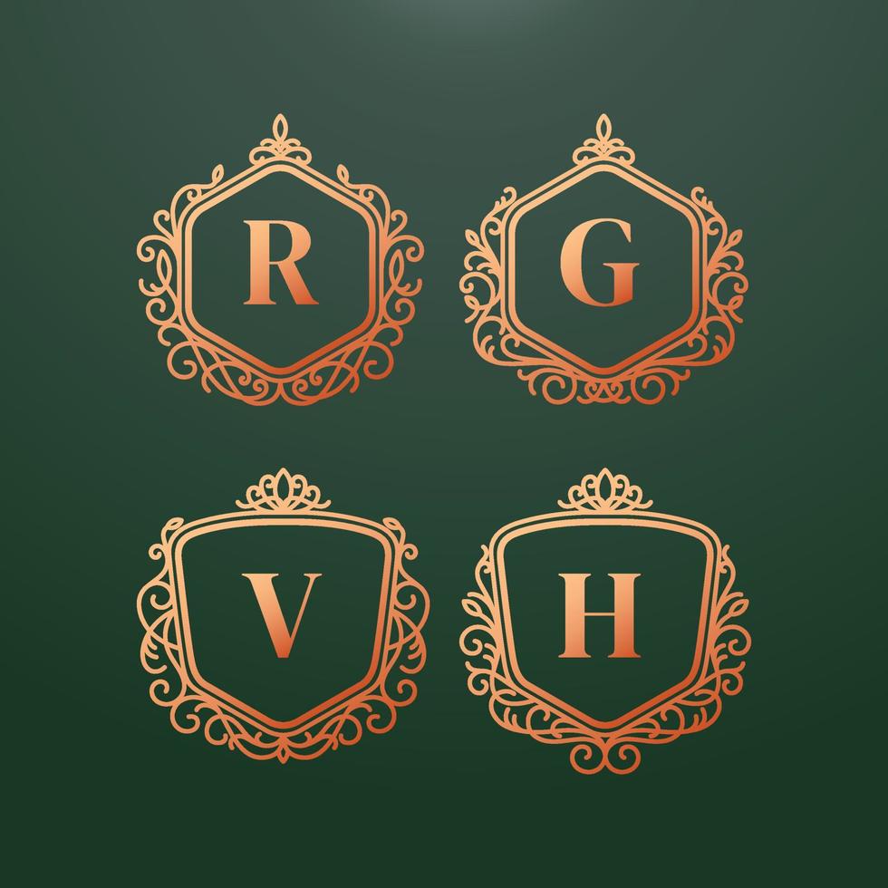 Set Hand Drawn Victorian Ornament Frames Vintage Luxury Logo Badge vector