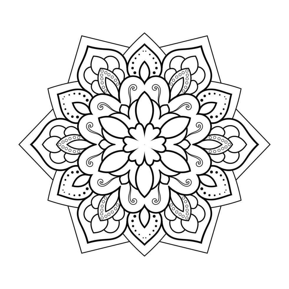 diseño de mandala floral con arte lineal en blanco y negro de estilo étnico vector