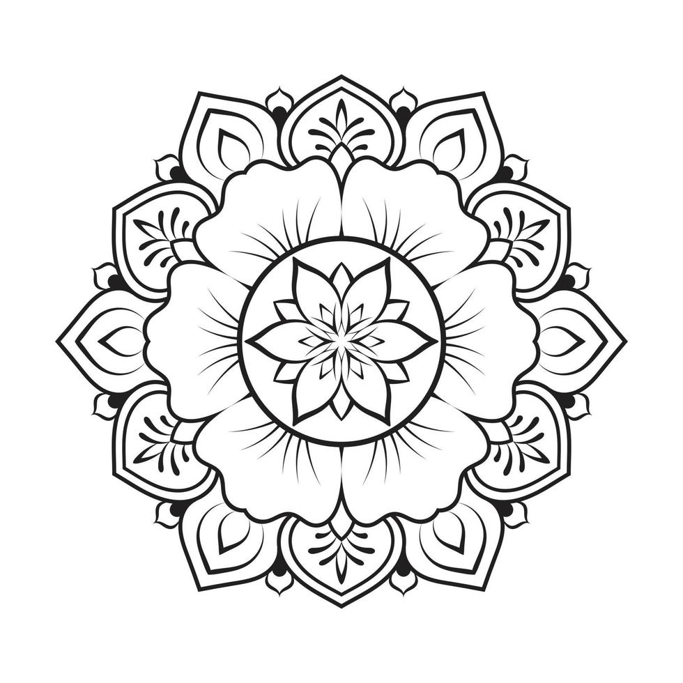 Floral mandala design with ethnic style black and white line art vector