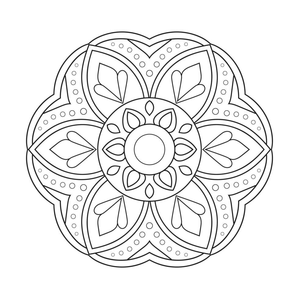 diseño de mandala floral con arte lineal en blanco y negro de estilo étnico vector