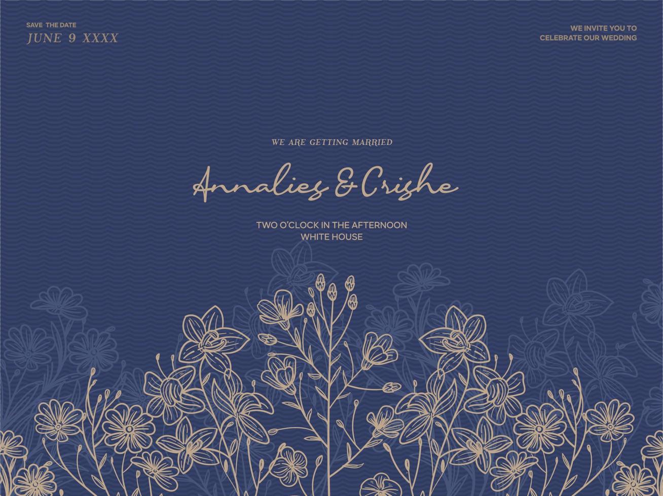 Wedding invitation with floral vector line art