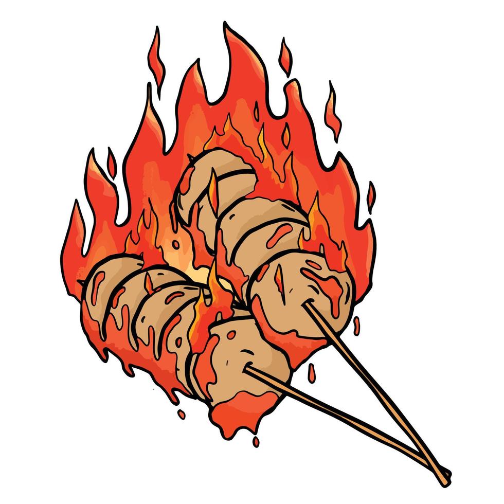 Grilled Meetball hot with sauce illsutration logo vector