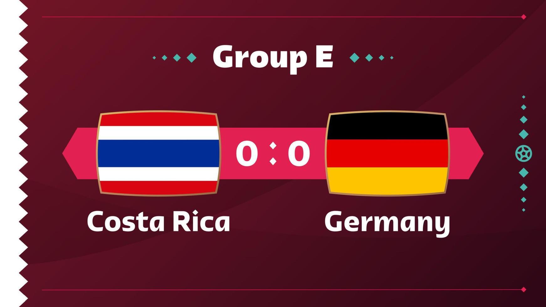 partido costa rica vs alemania. partido del campeonato mundial de fútbol 2022 contra equipos en el campo de fútbol. fondo deportivo de introducción, póster final de la competición del campeonato, ilustración vectorial de estilo plano vector