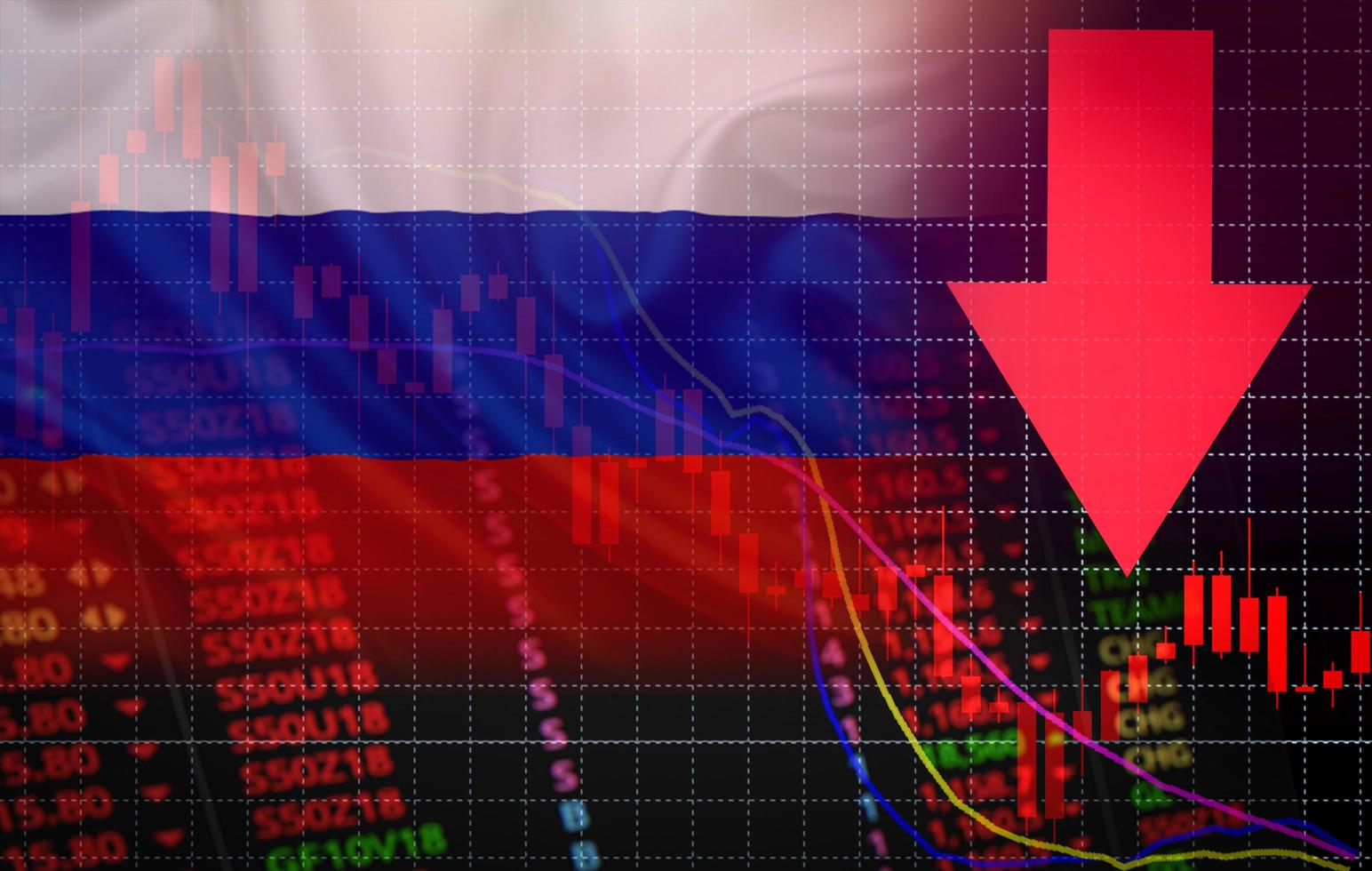 World economy war Russia and Ukraine and the US in Middle East. Ukraine crisis Russia military conflict Stock market exchange loss trading graph investment charts financial Economic crisis interest photo