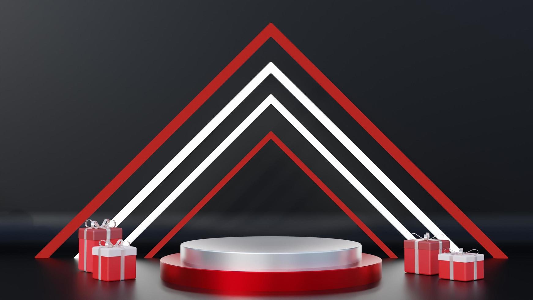 Elegant background 3d podium with triangular area, red and white gifts. Suitable for the theme of Indonesian independence photo