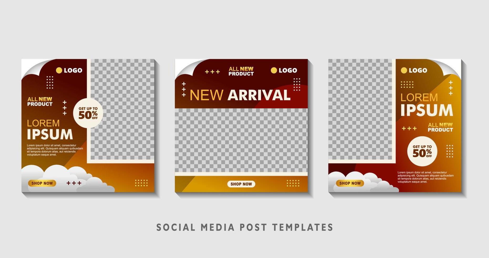 Set of editable square banner templates with photo collage. Suitable for Social Media Post and Online Advertising, Event, and etc. Vector Illustration.