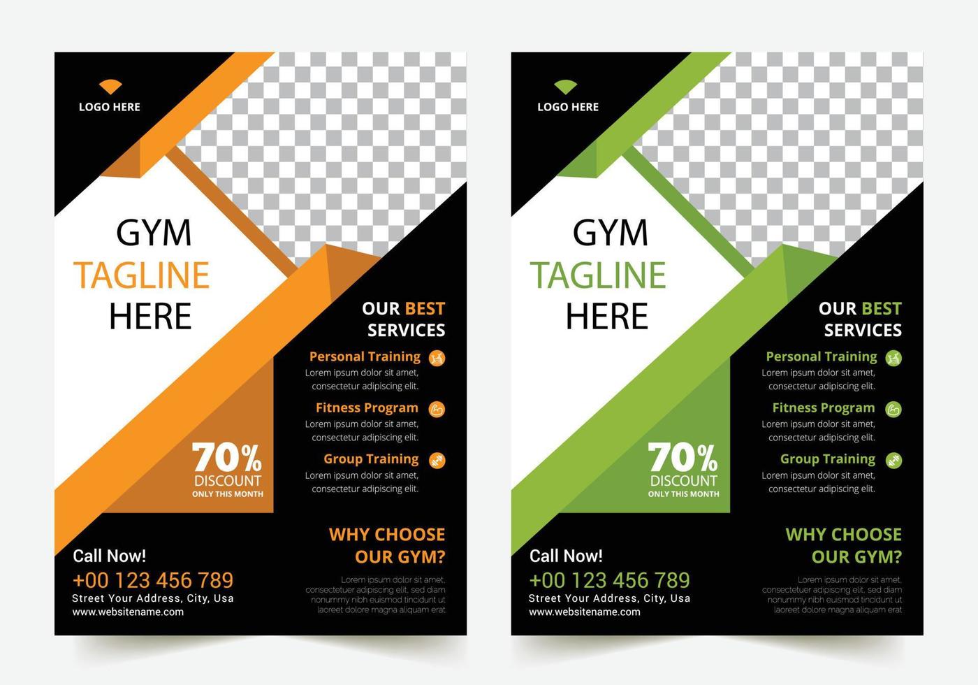 Business Gym Fitness  Flyer yellow and green color design corporate template design for annual report company leaflet cover vector