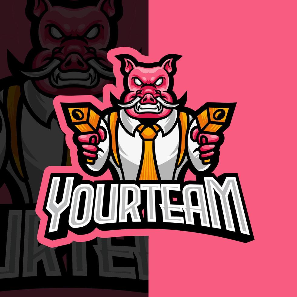 Crazy Pig, Wild Boar E-Sport Mascot Logo Design, Mascot, and Emblem Template Isolated Vector. Illustration Logo. Suitable for Game, Streamer, and E-Sport Team. vector