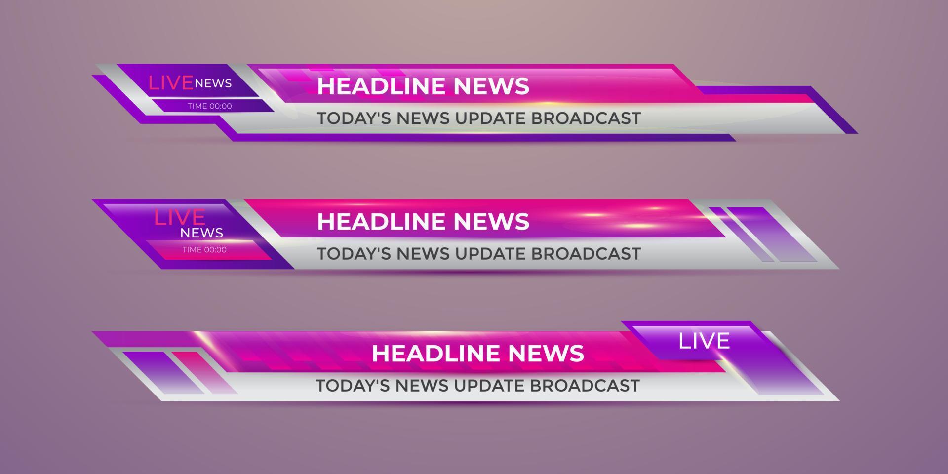 Broadcast news lower third modern banner template for television, video and media channel vector