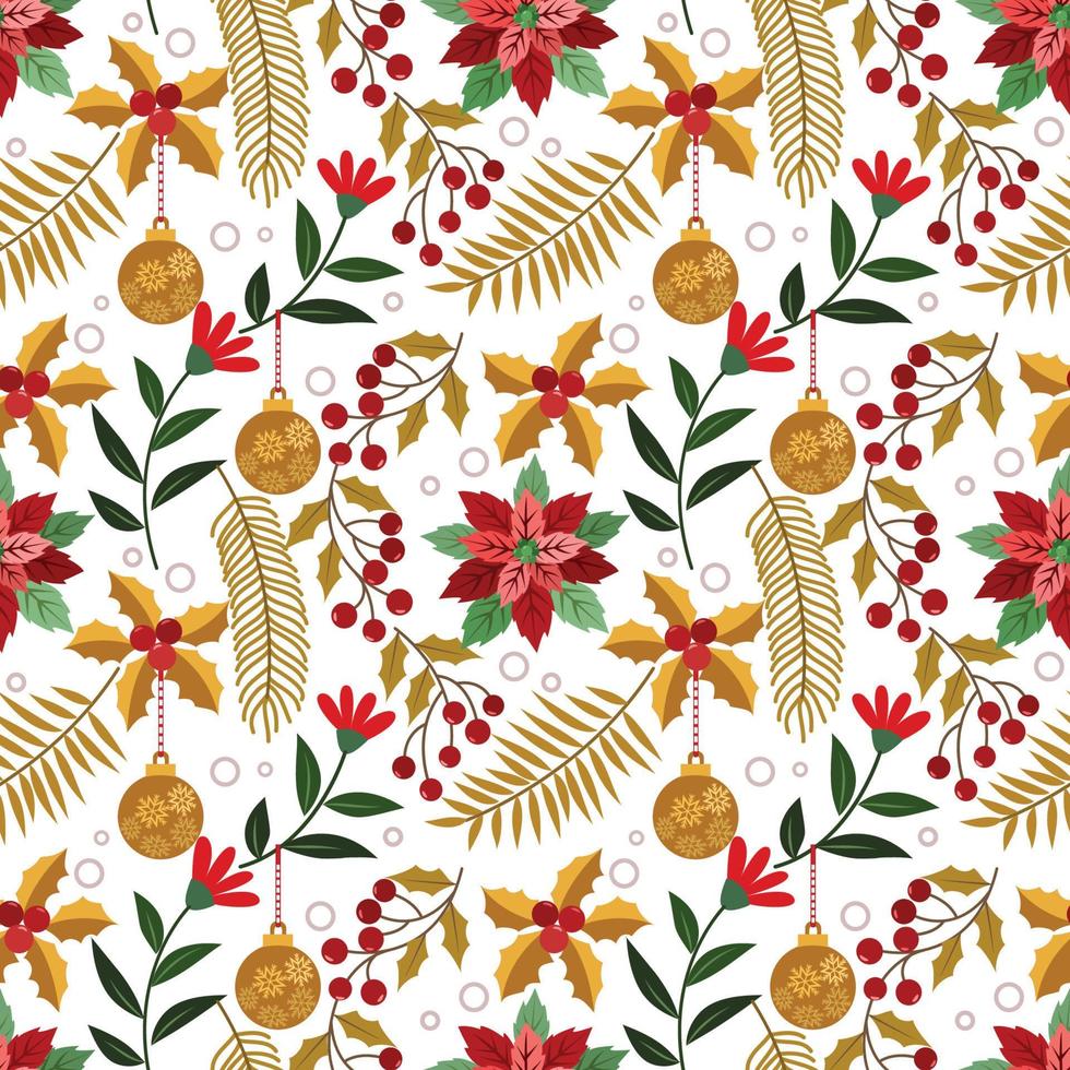 Christmas plant with element on white background seamless pattern. vector