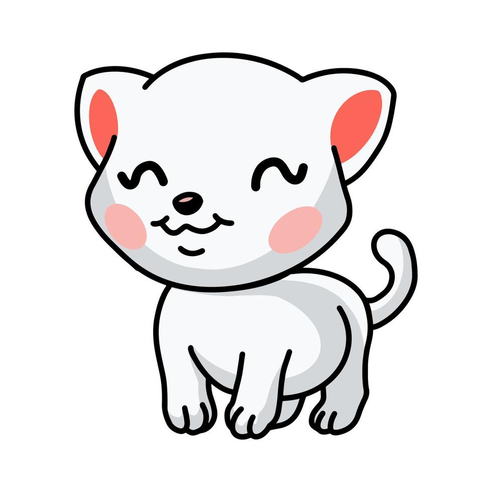 Smiling little white cat cartoon vector