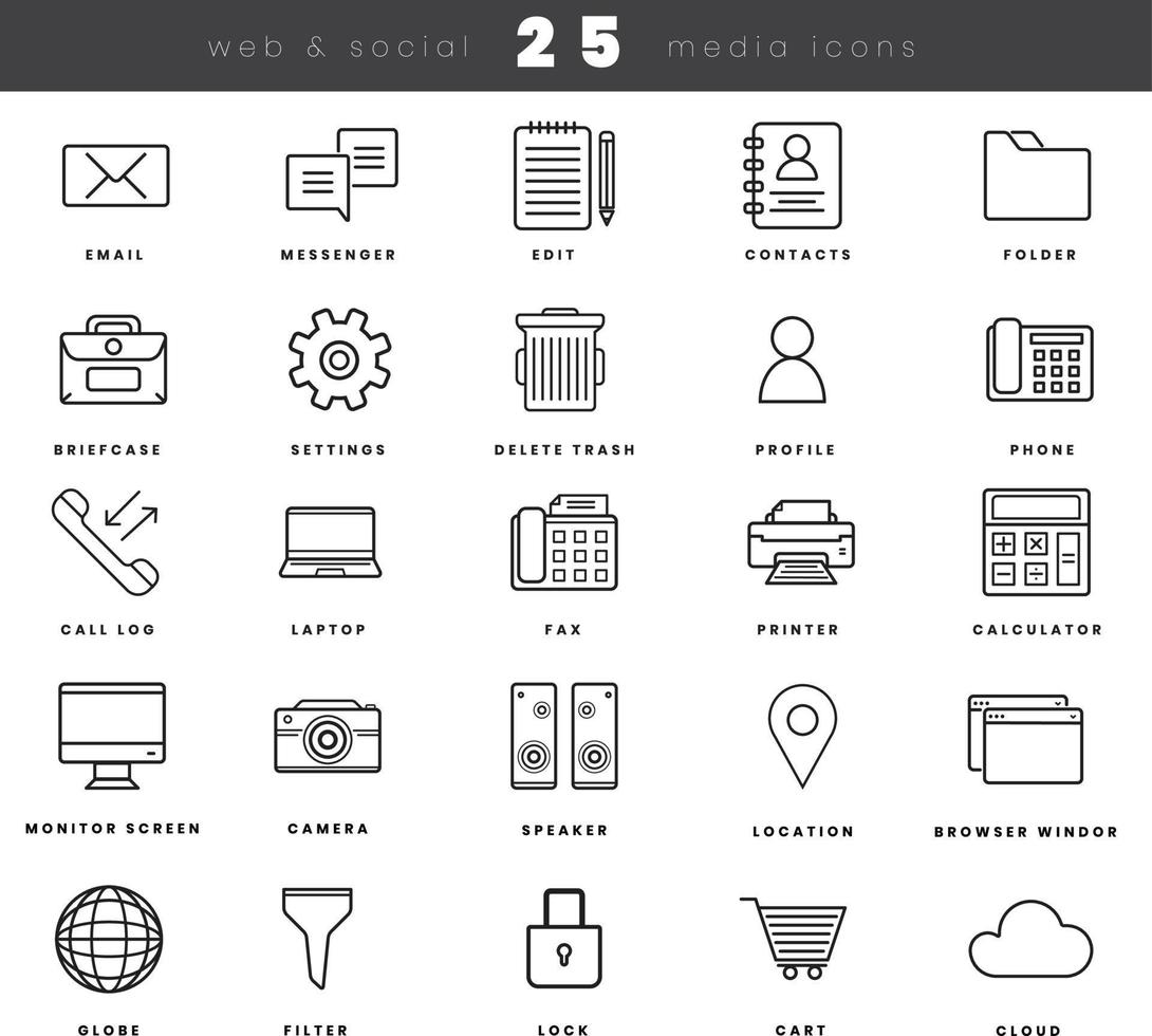 iconos de línea simple de vercor para aplicaciones web y software. acciones básicas e icono más usado vector