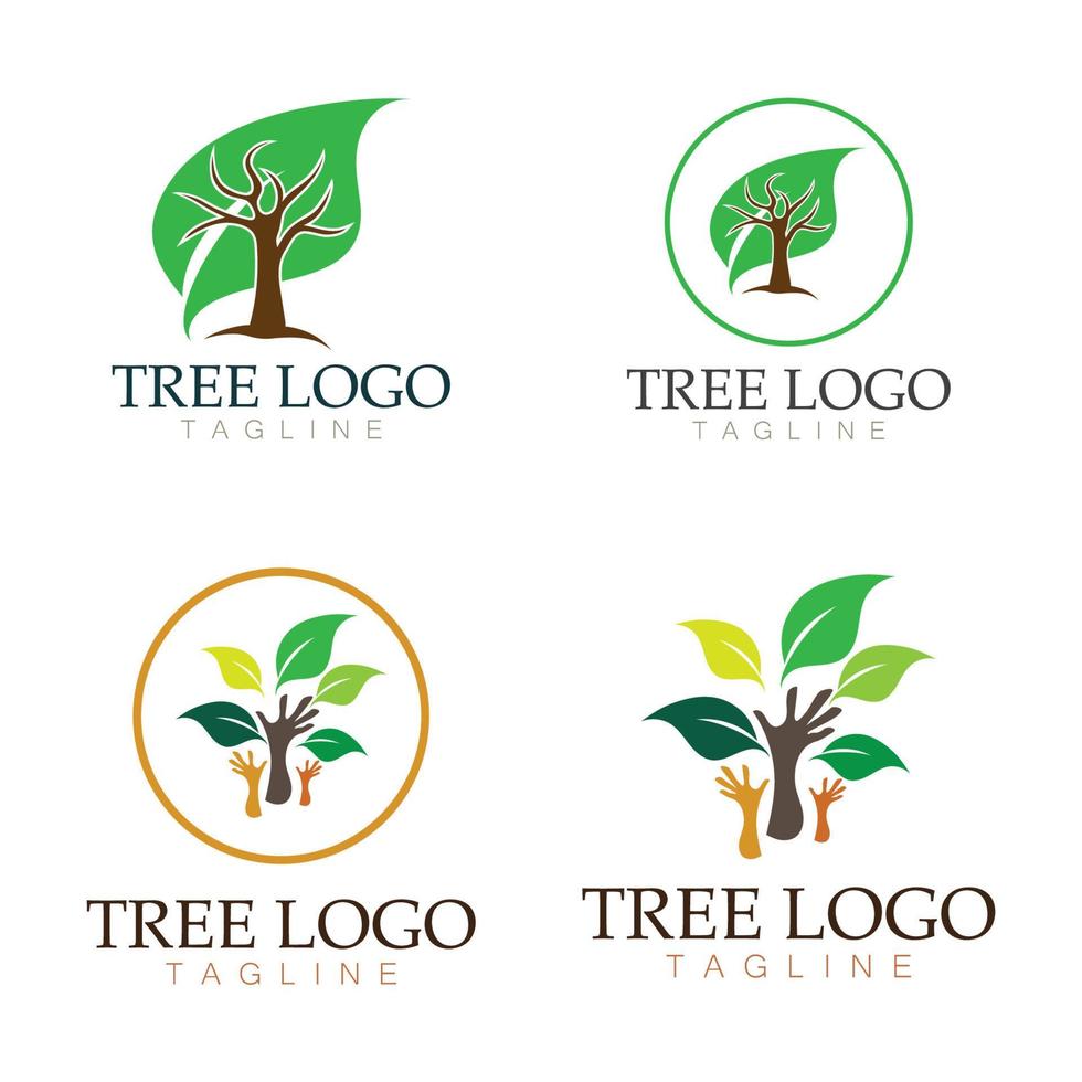 árbol logo icono vector ilustración design.vector silueta de un árbol plantillas de árbol logo y raíces árbol de la vida diseño ilustración