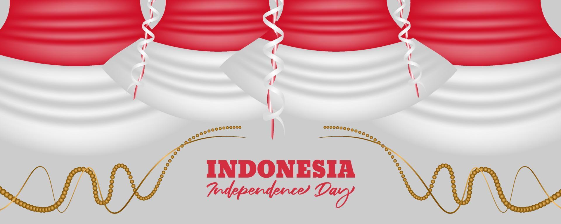 Indonesia independence day background with 3d flag-waving design vector