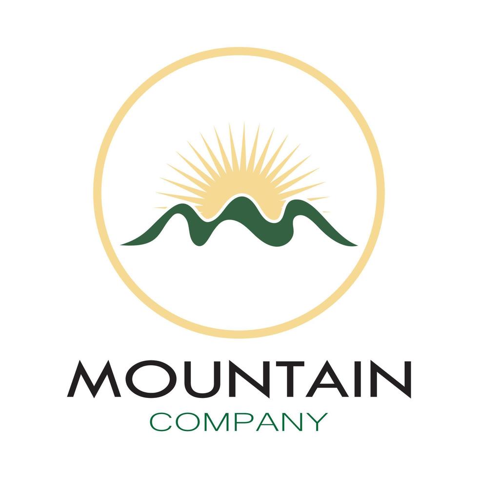 Minimalist mountain and sun logo design in flat colors packed with modern concepts vector illustration