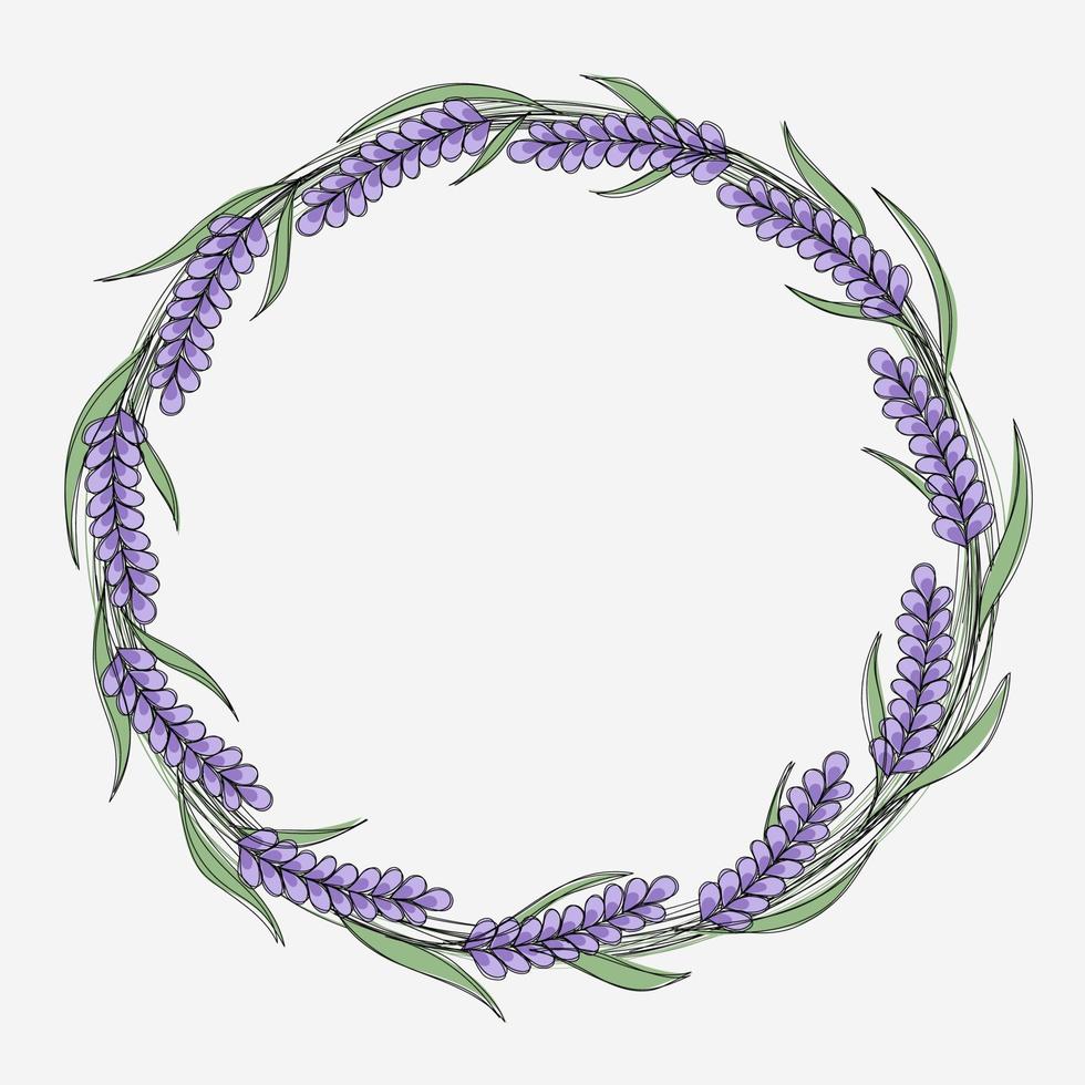 Cute vector illustration. Wreath of lavender branches