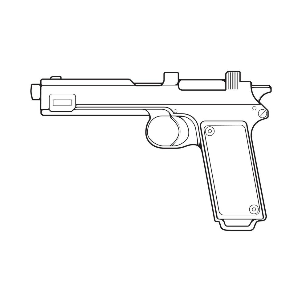 estilo de arte de línea de armas de fuego, arma de fuego, ilustración de arma, línea vectorial, ilustración de arma, arma moderna, concepto militar, arte de línea de pistola para entrenamiento vector